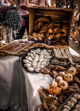 Bread and pastries on a rustic table