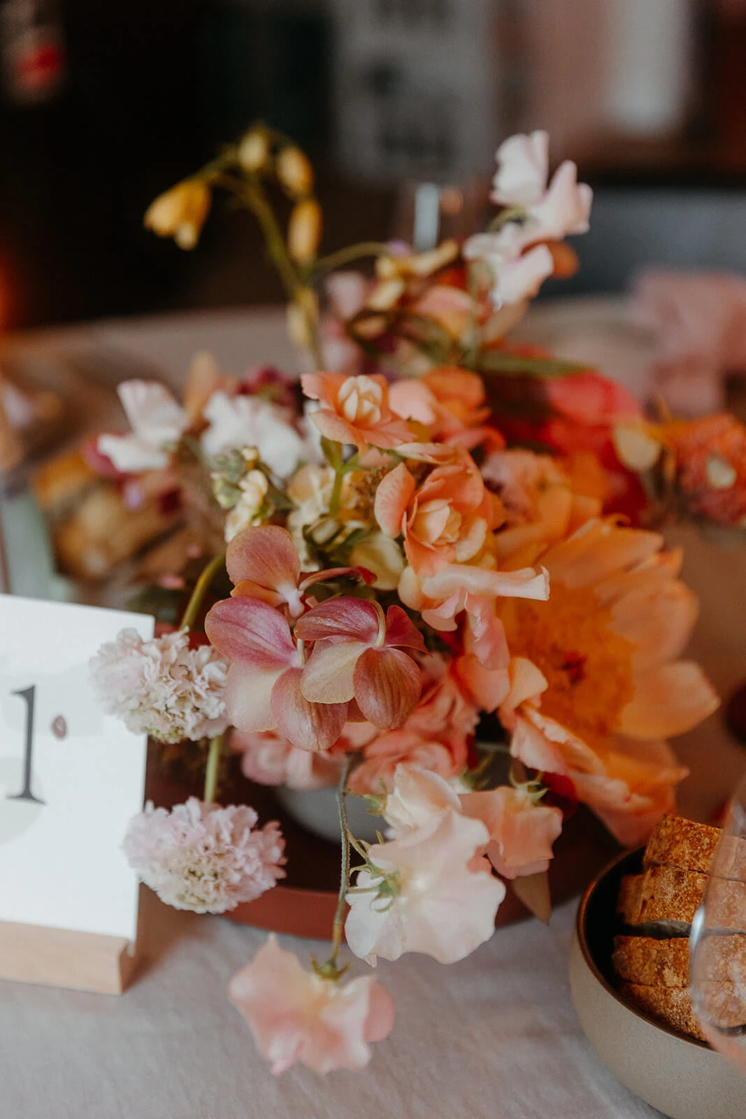 Bridal bouquet with pink and cream flowers