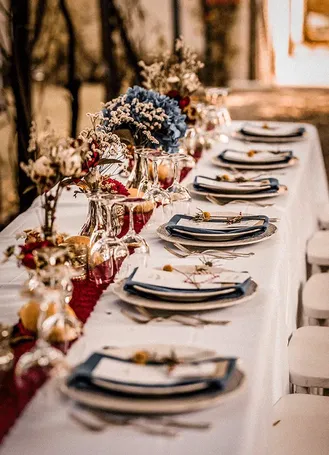 Wedding table set with cutlery and napkins