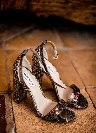 Bridal shoes and accessories on a table