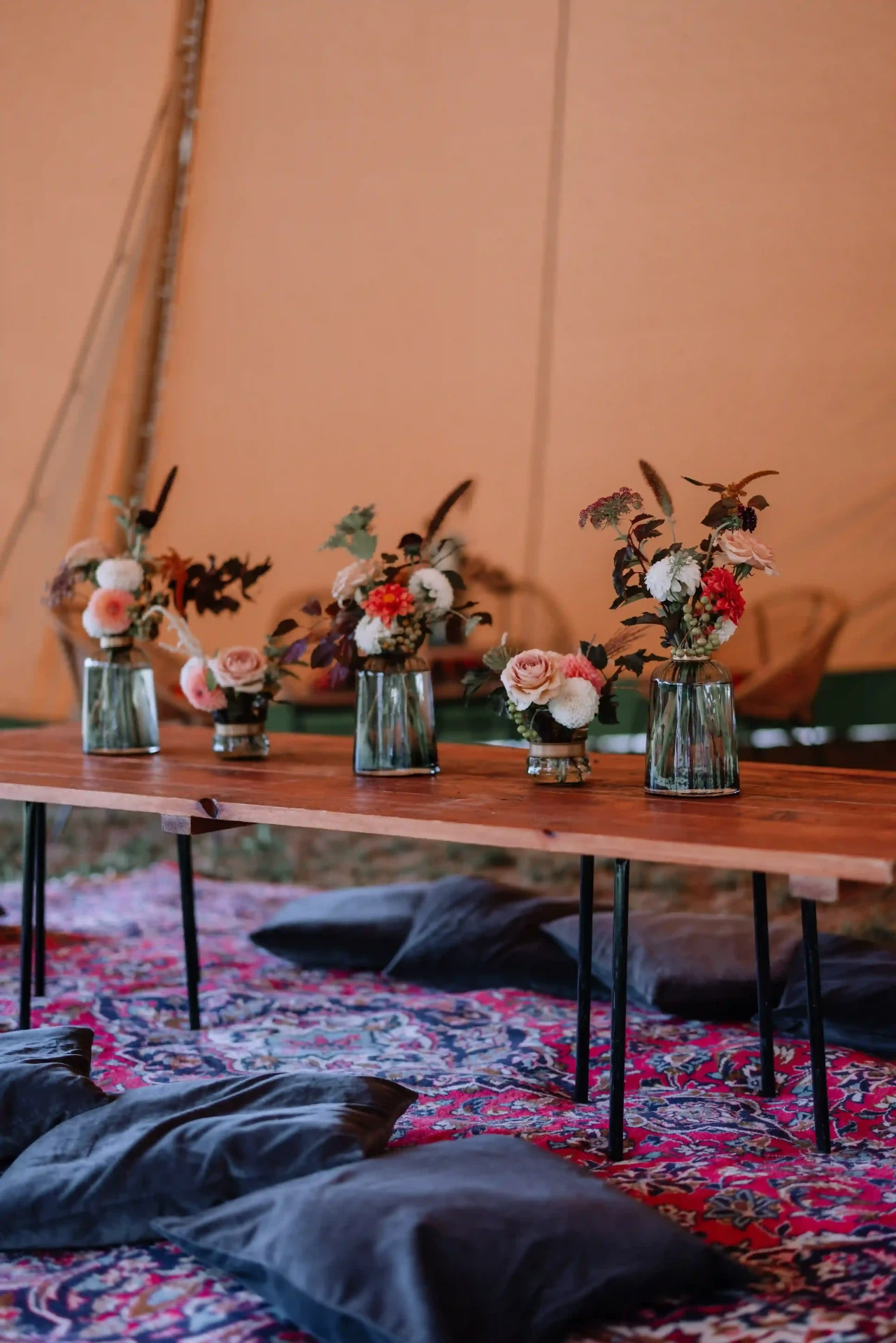 Decorated table with flowers and colourful details