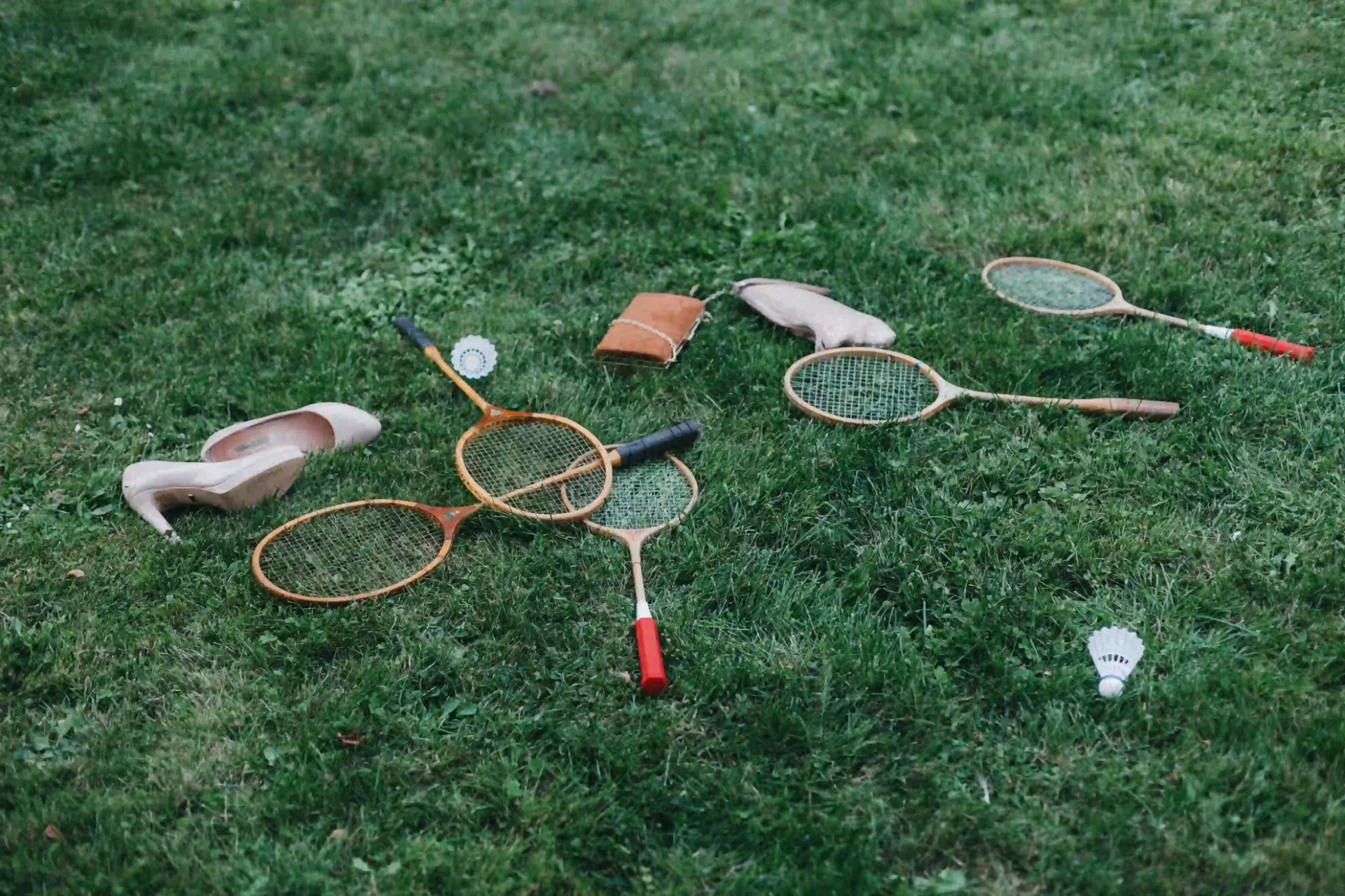 Wedding accessories arranged on grass