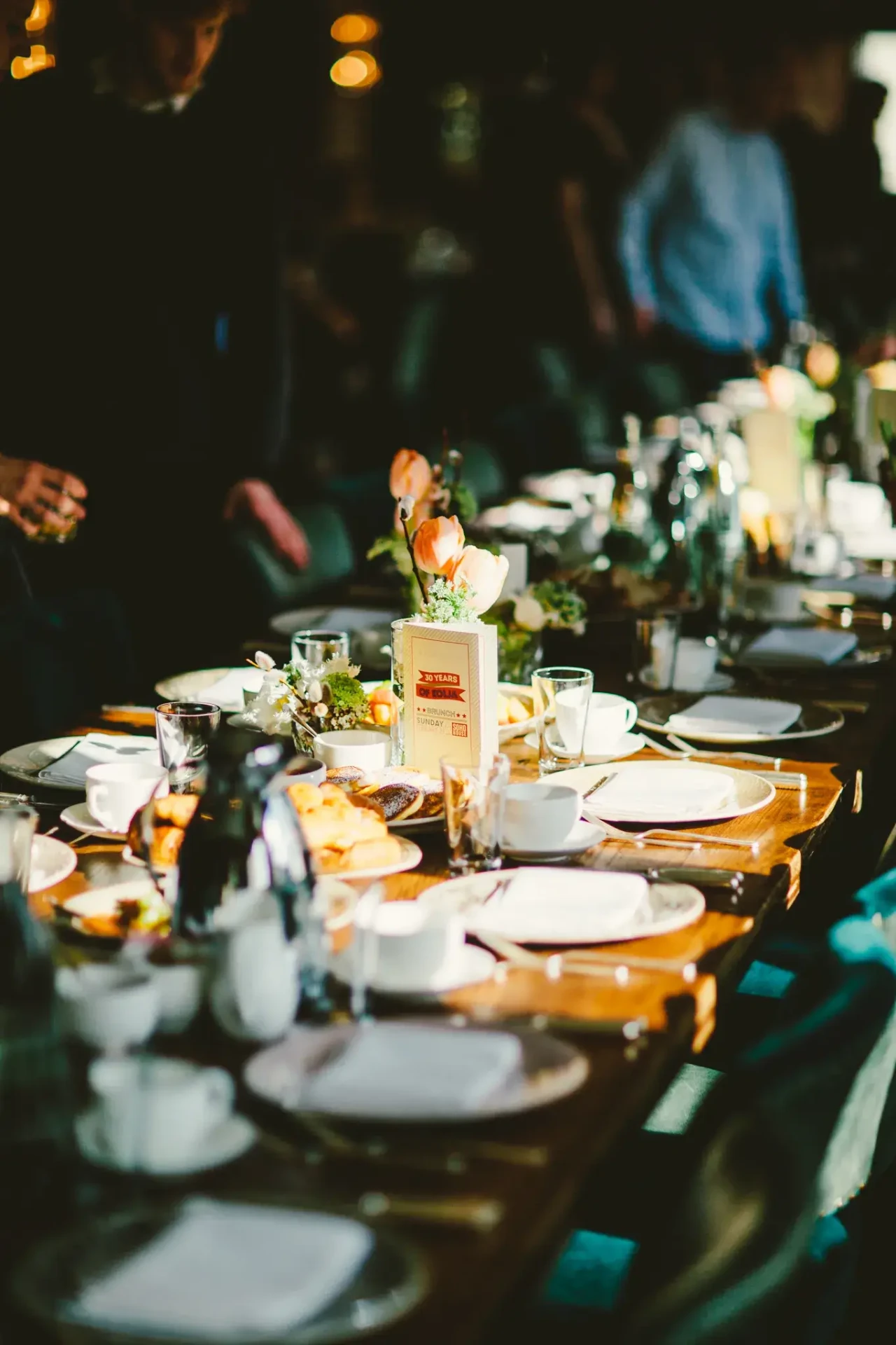 Set table with flowers and candles