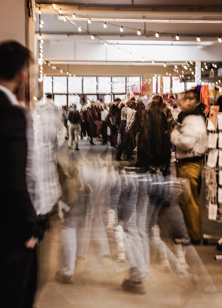 Guests moving through an event space