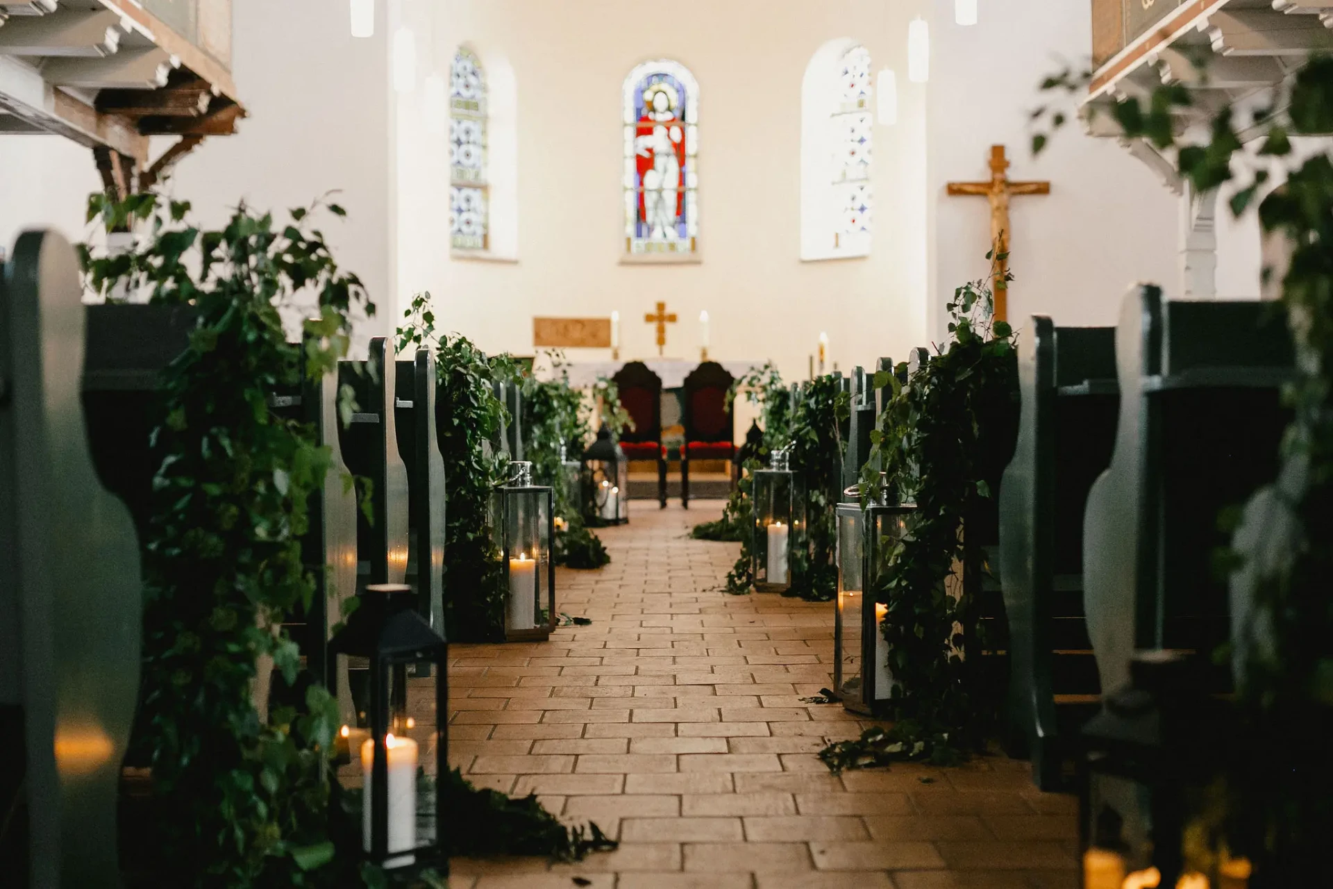Guests seated in rows during a church wedding ceremony