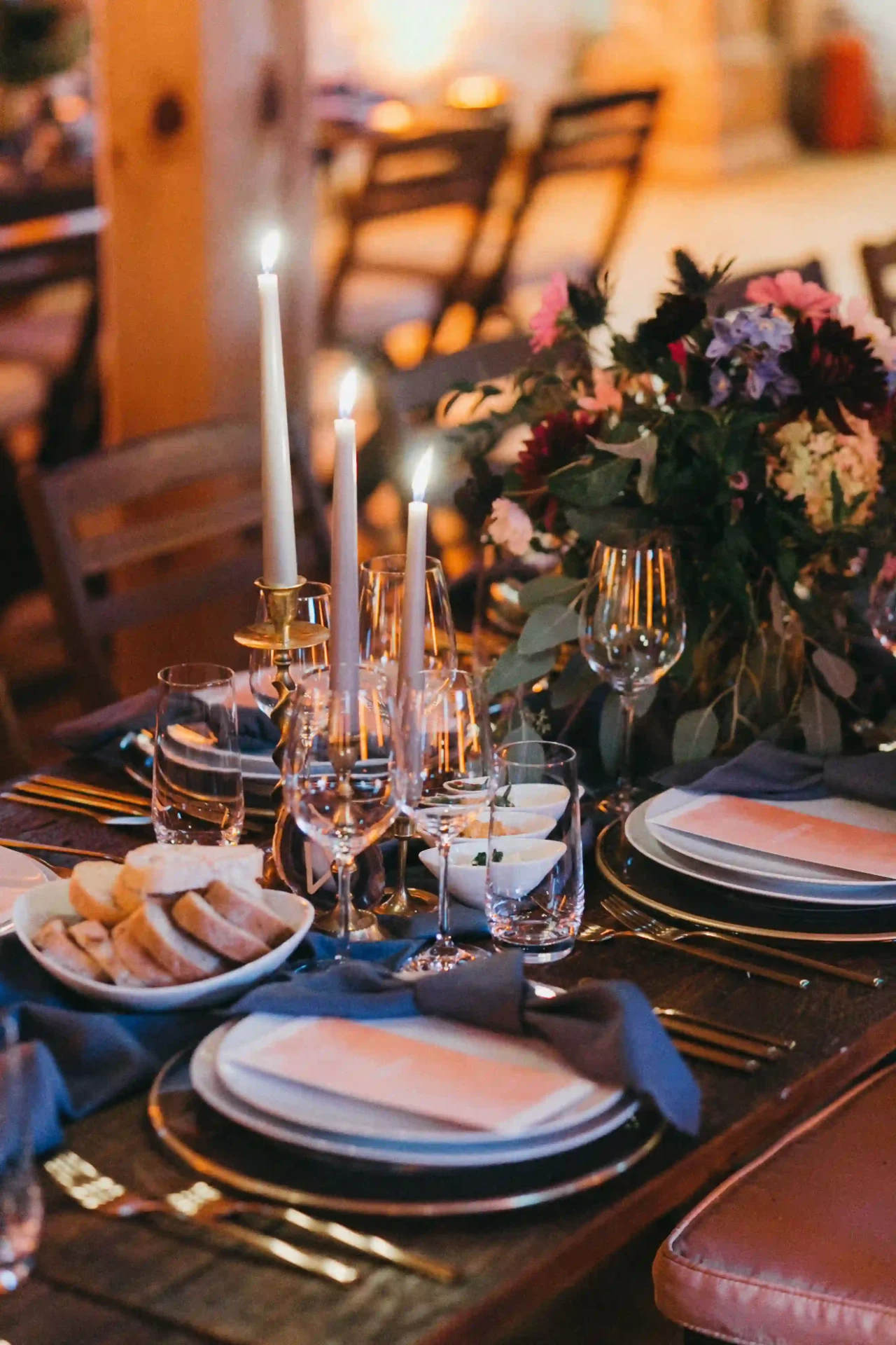 Wedding dinner with candles and colourful table decorations