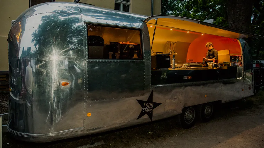 Vintage food truck with an illuminated interior