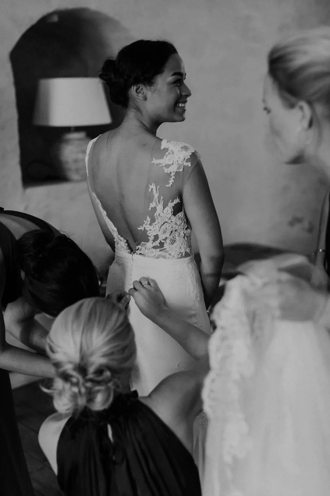 Bride and attendants getting dressed