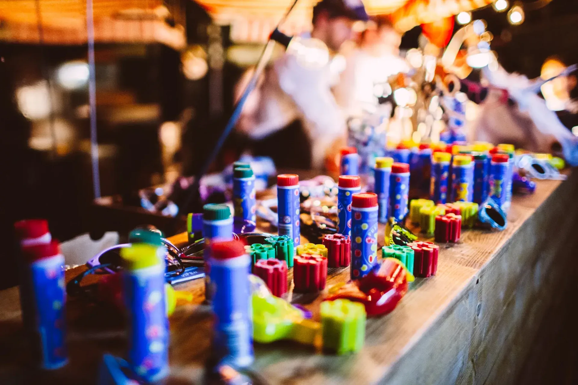 Colourful drinks and decorations on a bar